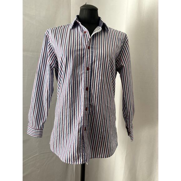 Isaac Mizrari Blue and Purple Strip Button Front Shirt 18/20 - Picture 4 of 7